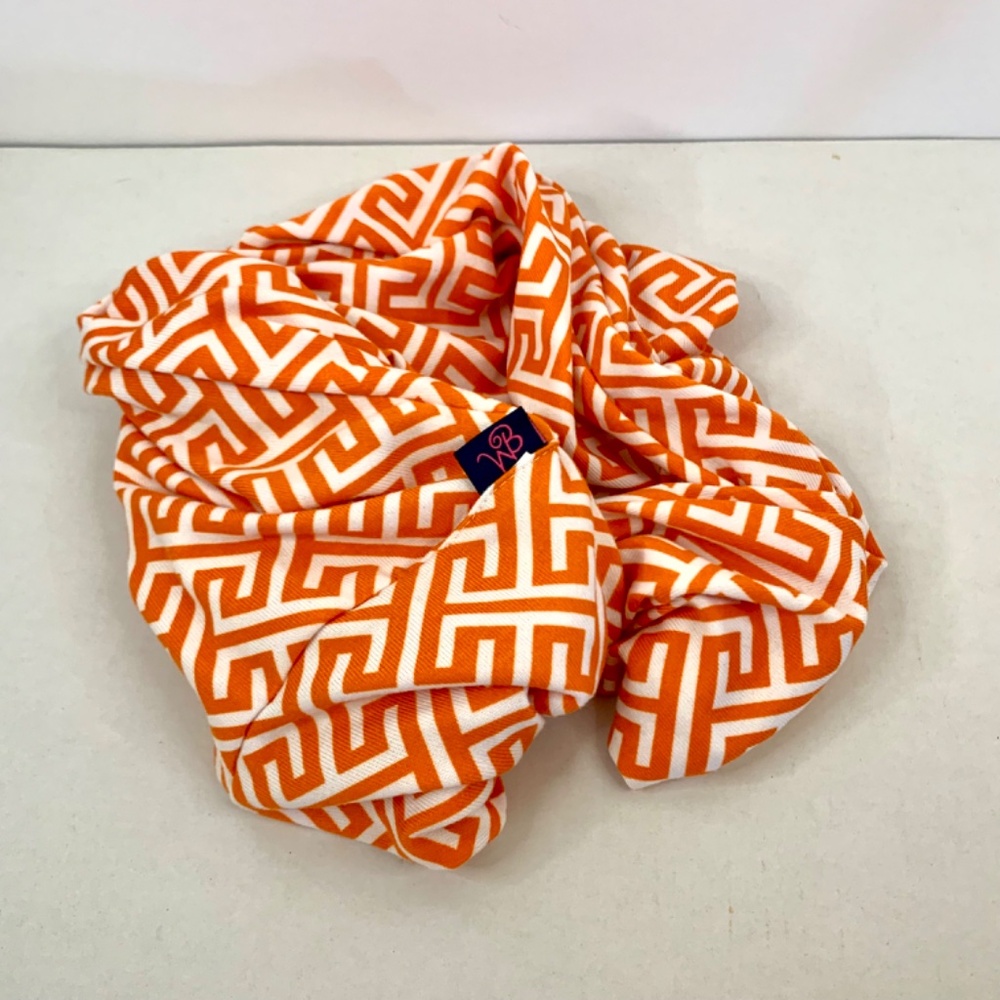 Women’s WB, Orange/White geometric Greek key boho super soft Infinity scarf - Picture 5 of 7